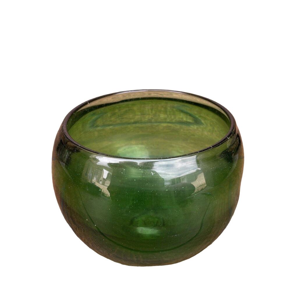 Blown Glass Medium Bowl Handmade 1992 Forest Green